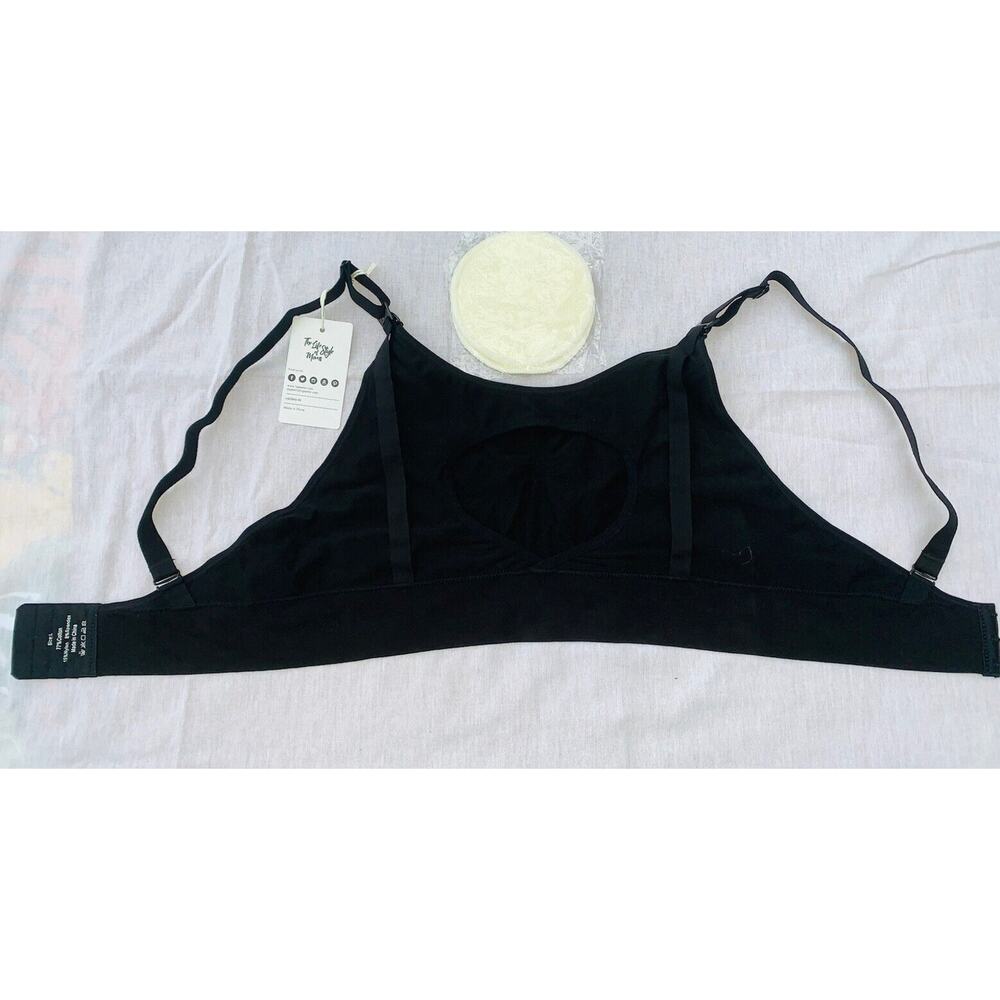 Lupantte Hands Free Pumping Black Bra Sz L With Pads Adjustable Cotton Blend NWT